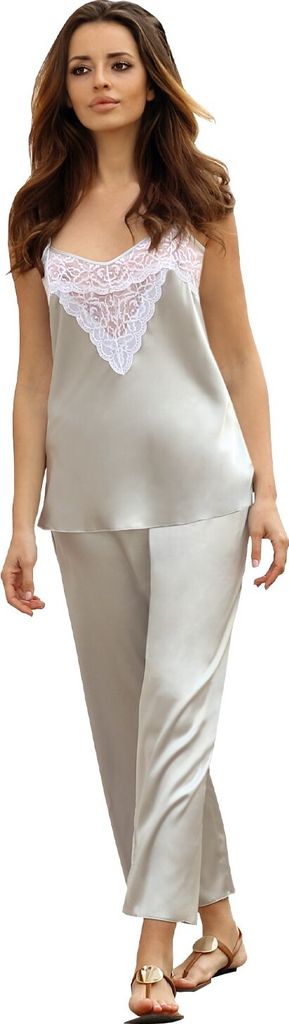 Satin-Pyjama mit Spitze – DKaren Avery, grau-silber