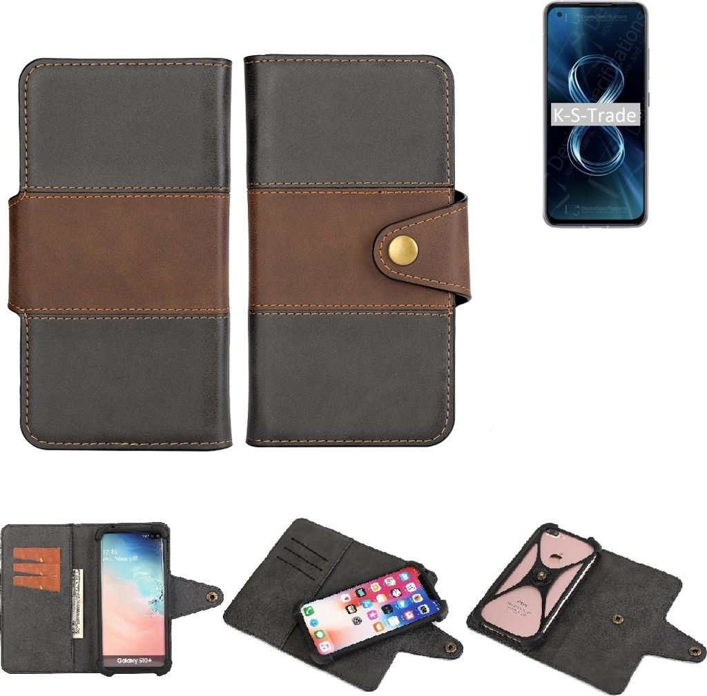 K-S-Trade Handyhülle Schutzhülle Hülle Bookstyle Wallet-Case kompatibel mit Asus Zenfone 8 Bumper Rundumschutz schwarz-braun 1x