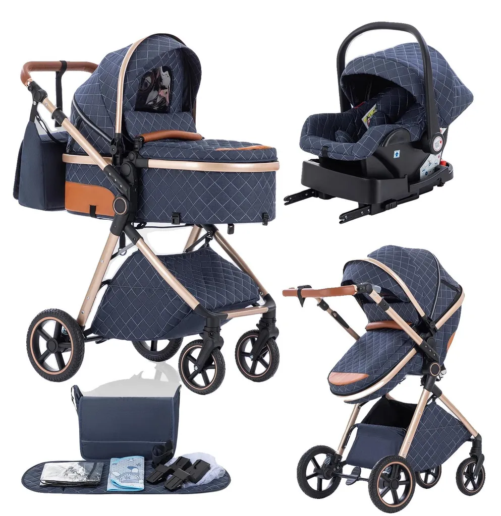 Poussette 3-en-1 pliable V8-2BLAU : fini l'encombrement avec ISOFIX