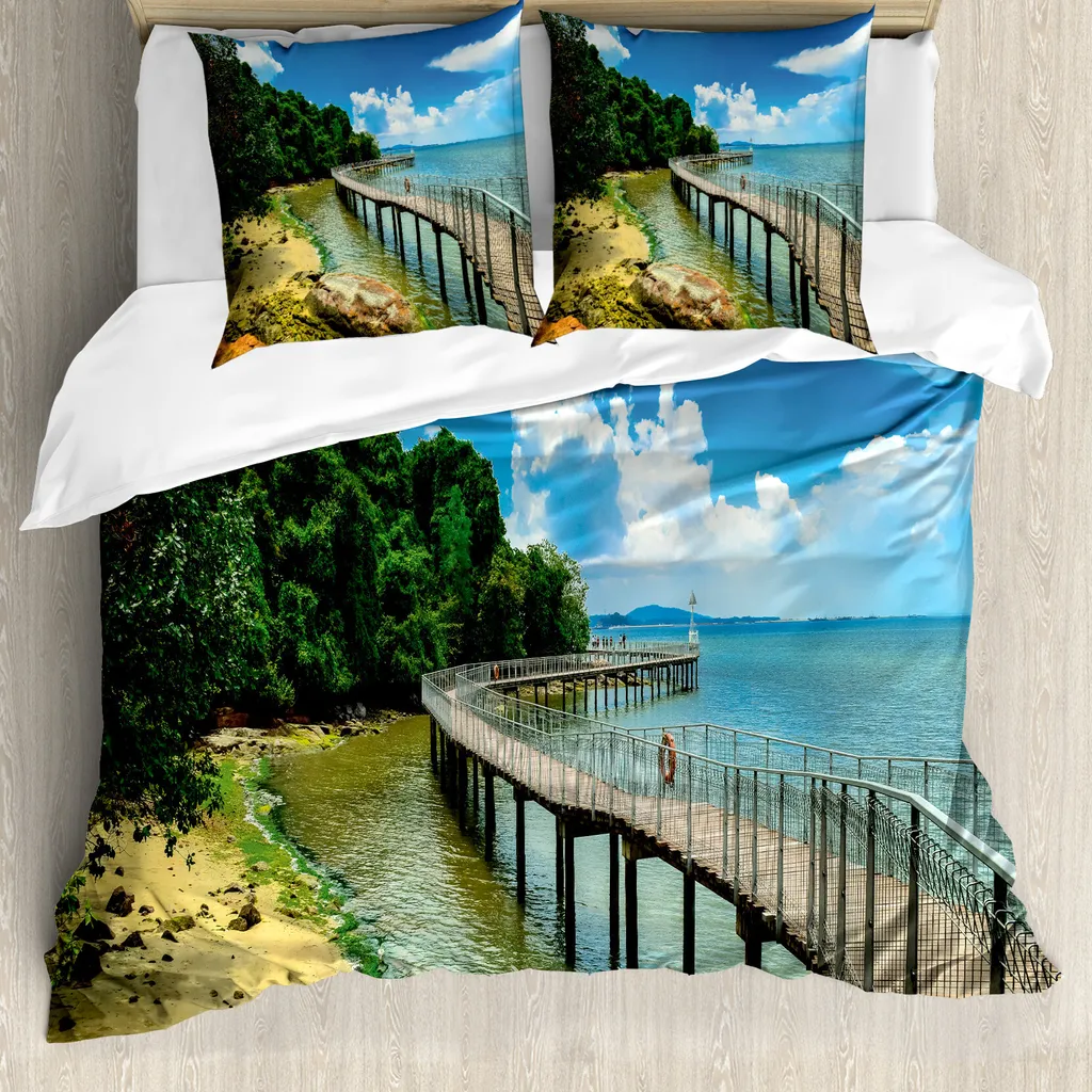 Linge de lit décoration marine pour chambre adulte, 155x220 cm, vert et bleu