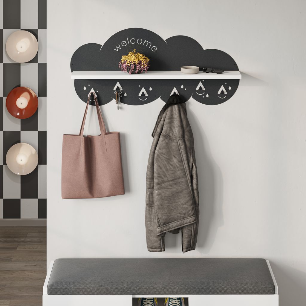 DECORTIE Cloudy Wandgarderobe, Hakenleister, Garderobenleister, Weiß