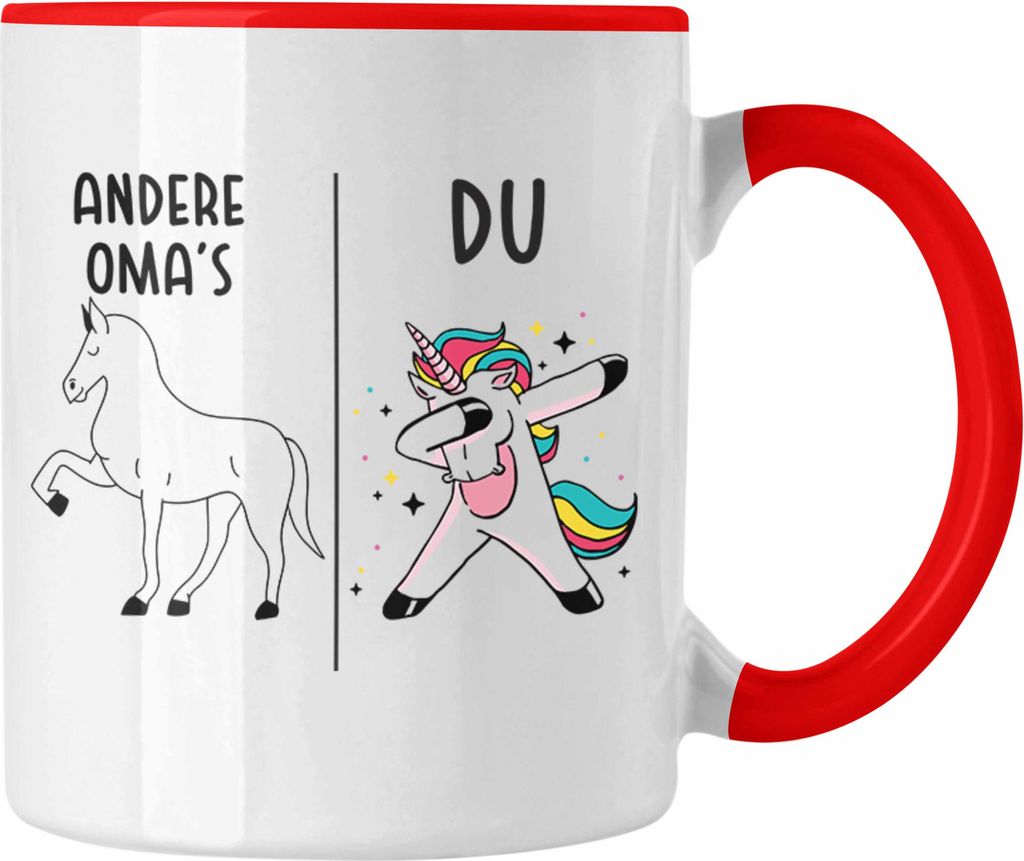 Trendation - Oma Tasse Lustig Geschenk mit Spruch Beste Großmutter Kaffeetasse Einhorn (Rot)