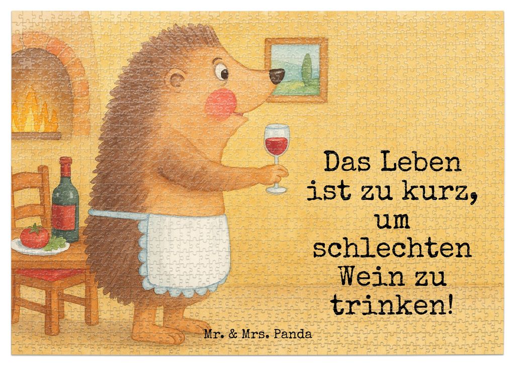 Mr. & Mrs. Panda Puzzle Igel Wein Design 1500 Teile - Weiß - Geschenk, Weinglas, Legespiel, Lustige Sprüche, 1000, Weinliebhaber, Weißwein, Rotw...