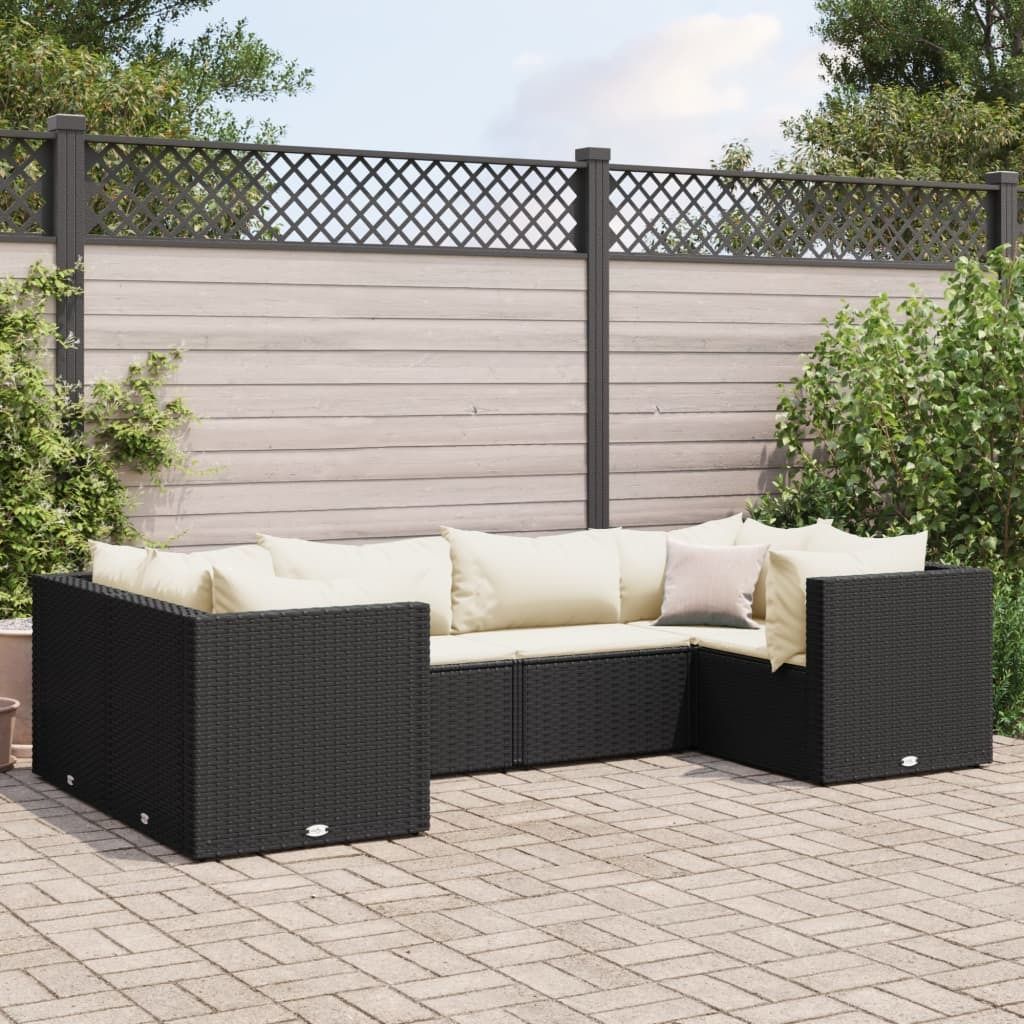 Möbel 6-tlg. Garten-Lounge-Set mit Kissen Schwarz Poly Rattan - Balkonmöbel 3308248