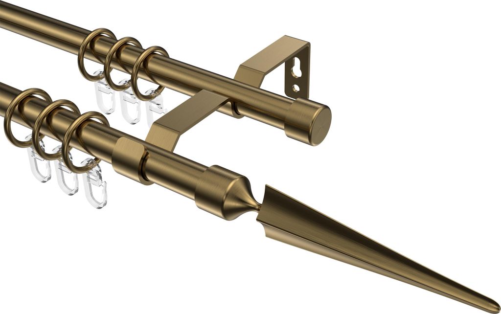 Interdeco Gardinenstange / Vorhangstange Messing Antik, Typ Olymp Lorenzo (Speer), 16 mm Ø 2-läufig, 480 cm