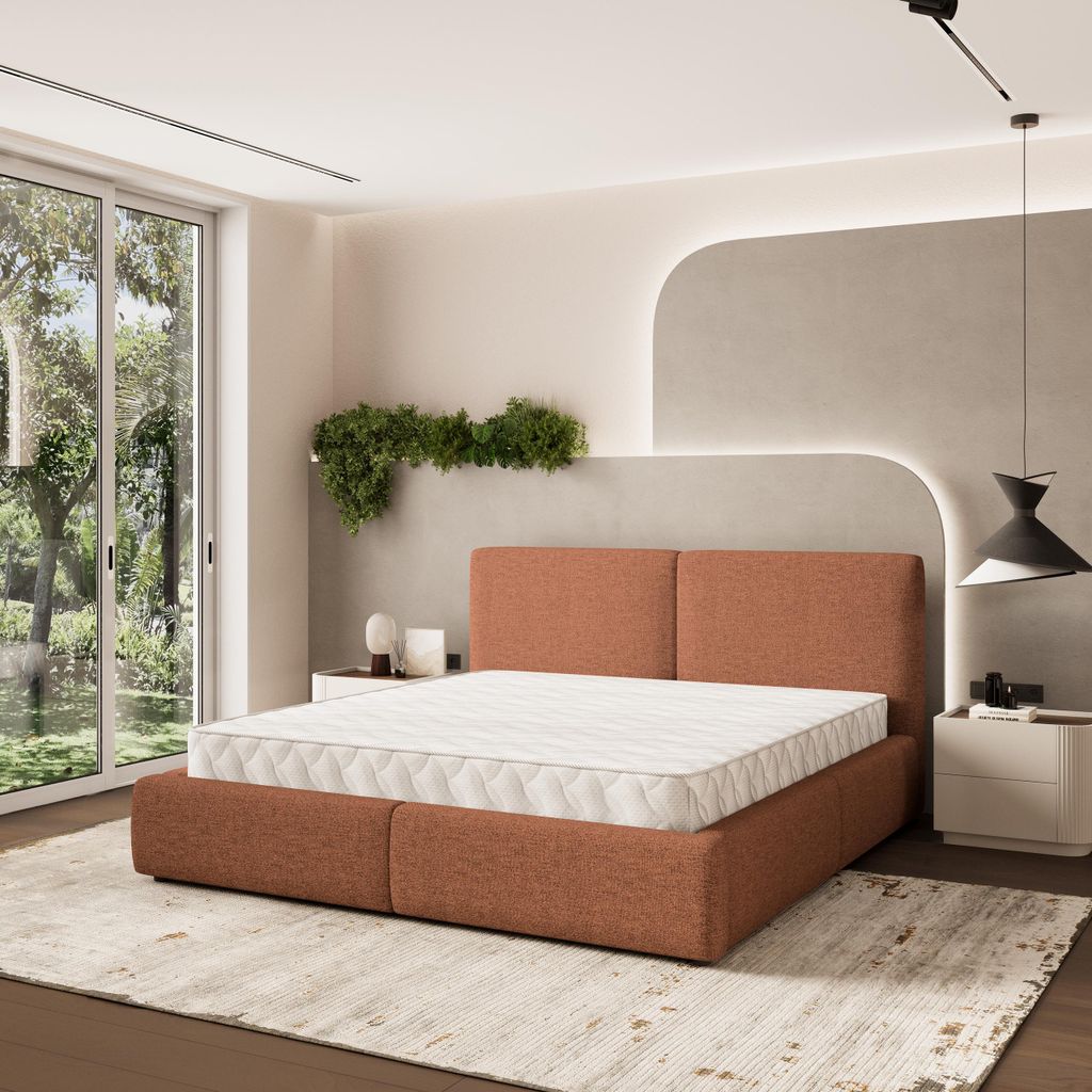 Masseno Polsterbett FELURO 180x200 cm, Polsterbett mit Bettkästen -Orange, NEVE 52