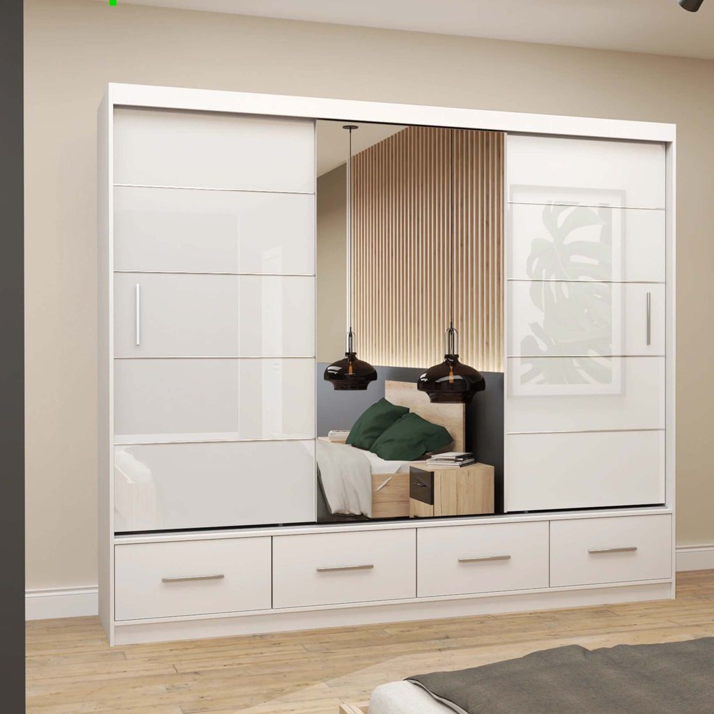 Schwebetürenschrank Kleiderschrank Schrank 250 cm Weiß/Weiß Produktbild 