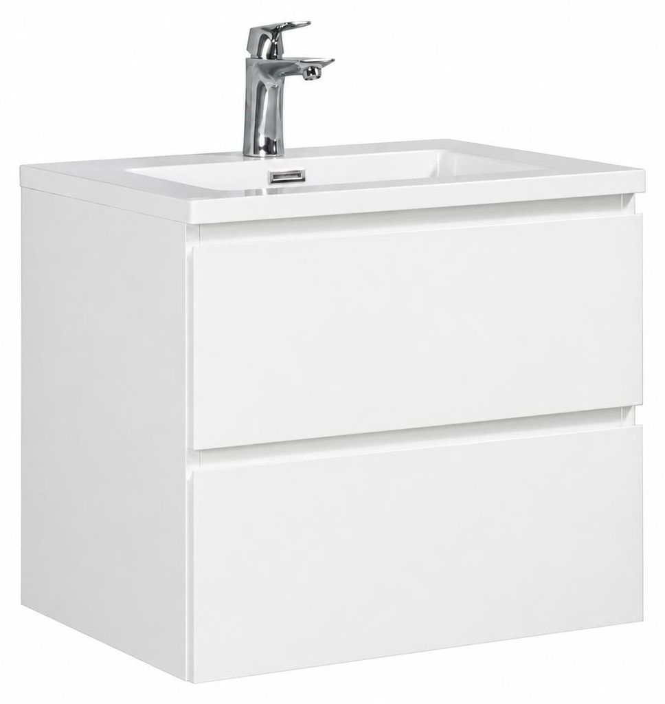 Badplaats Badmöbel Set mit Waschbecken und Unterschrank Angela 60 x 48 cm Weiß Hochglanz - Waschbeckenunterschrank mit Soft-Close und Waschbecken...