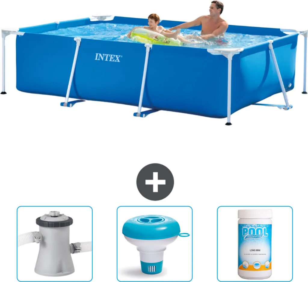 Piscina Intex con struttura rettangolare - 260 x 160 x 65 cm - blu - pompa filtro per piscina inclusa - galleggiante per cloro - cloro