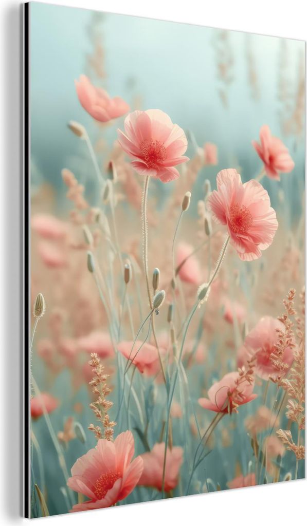 MuchoWow Wanddekoration Metall Metallbild Wandkunst 90x120 cm Blumen - Natur - Mohnblumen - Blumenfeld MuchoWow Aluminium Gemälde - Industrial