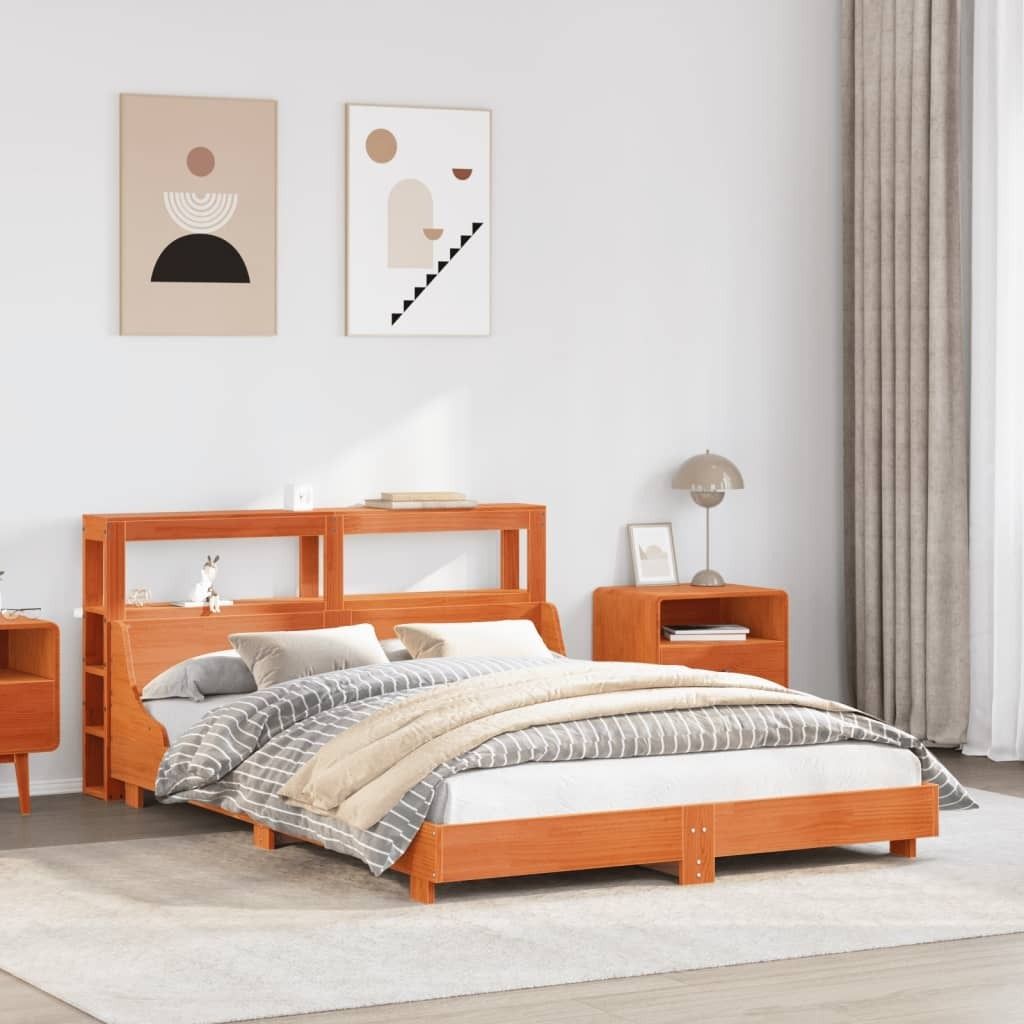 (NEU 2026) Massivholzbett/Bettrahmen, ohne Matratze, Wachsbraun 120x200 cm - Kiefernholz - Klassische Betten - 36.7 kg