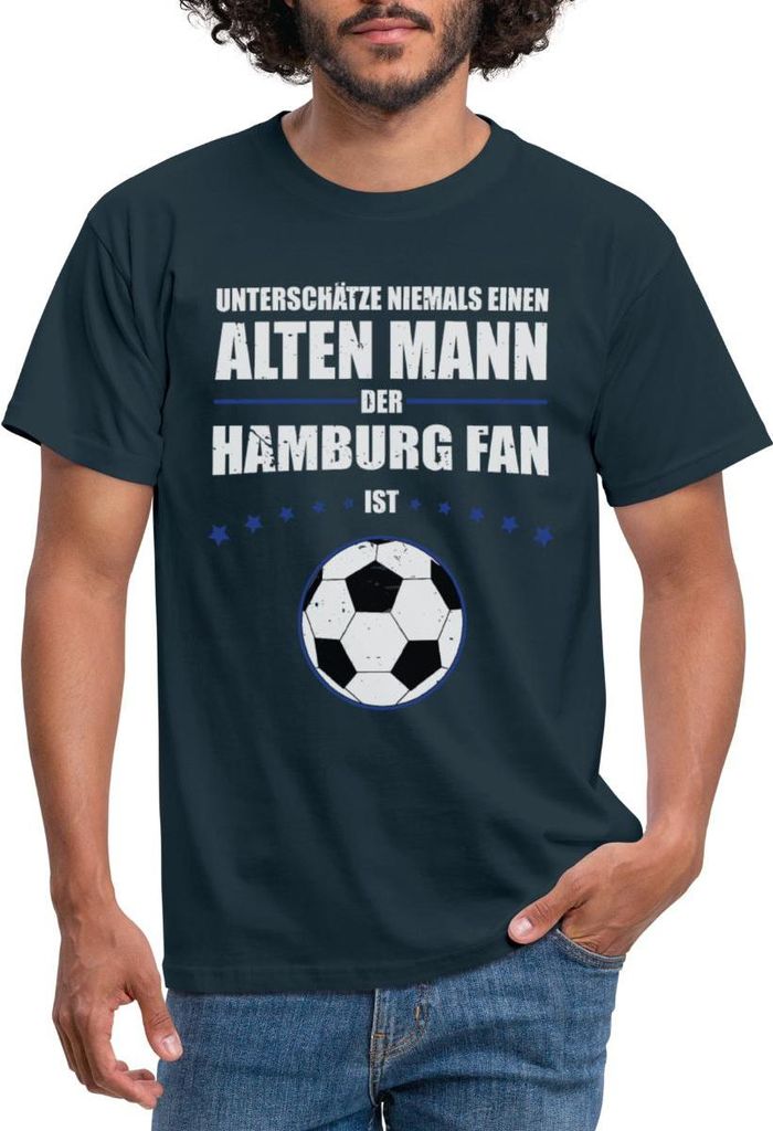 Spreadshirt Alter Mann Leidenschaft Hamburg Fußball Fan Männer T-Shirt, M, Navy