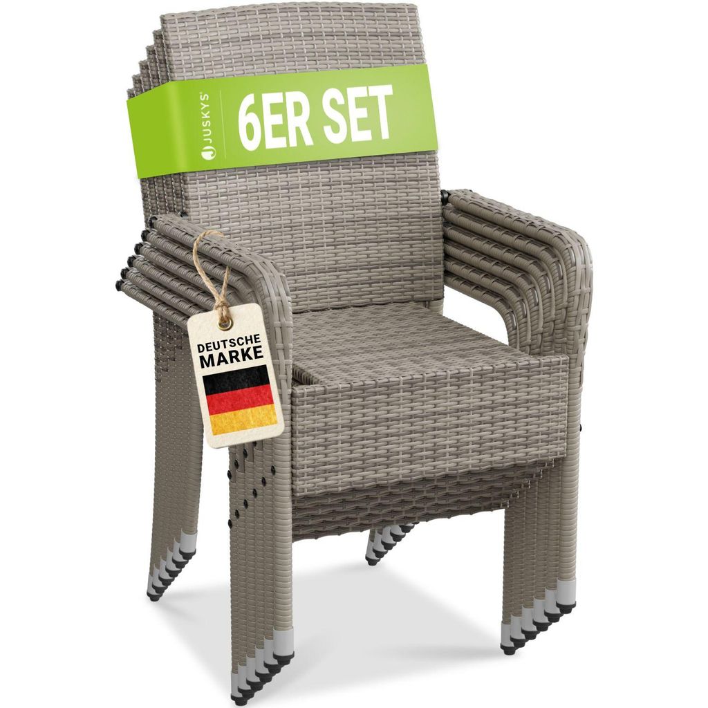 Juskys Polyrattan Gartenstühle Yoro 6er Set - mit Armlehnen Produktbild 