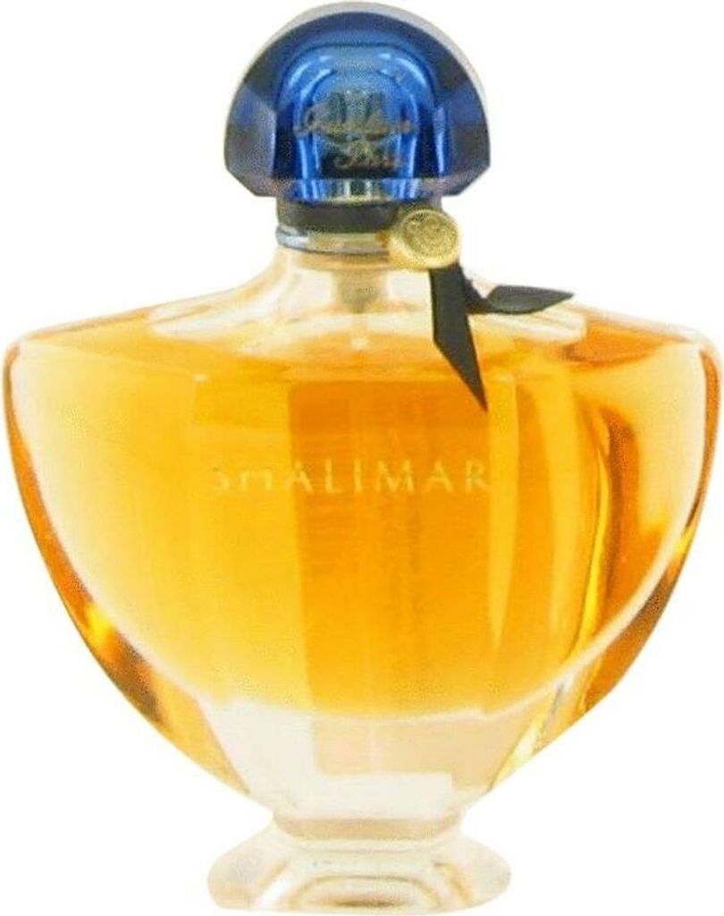 A close-up studio shot of a Guerlain Shalimar Eau de Toilette bottle.