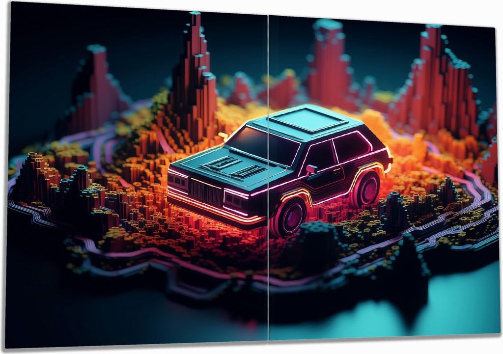 Wallario Herdabdeckplatte aus Glas, Größe 80 x 52 cm 2-teilig, Motiv Pixel-Roadtrip