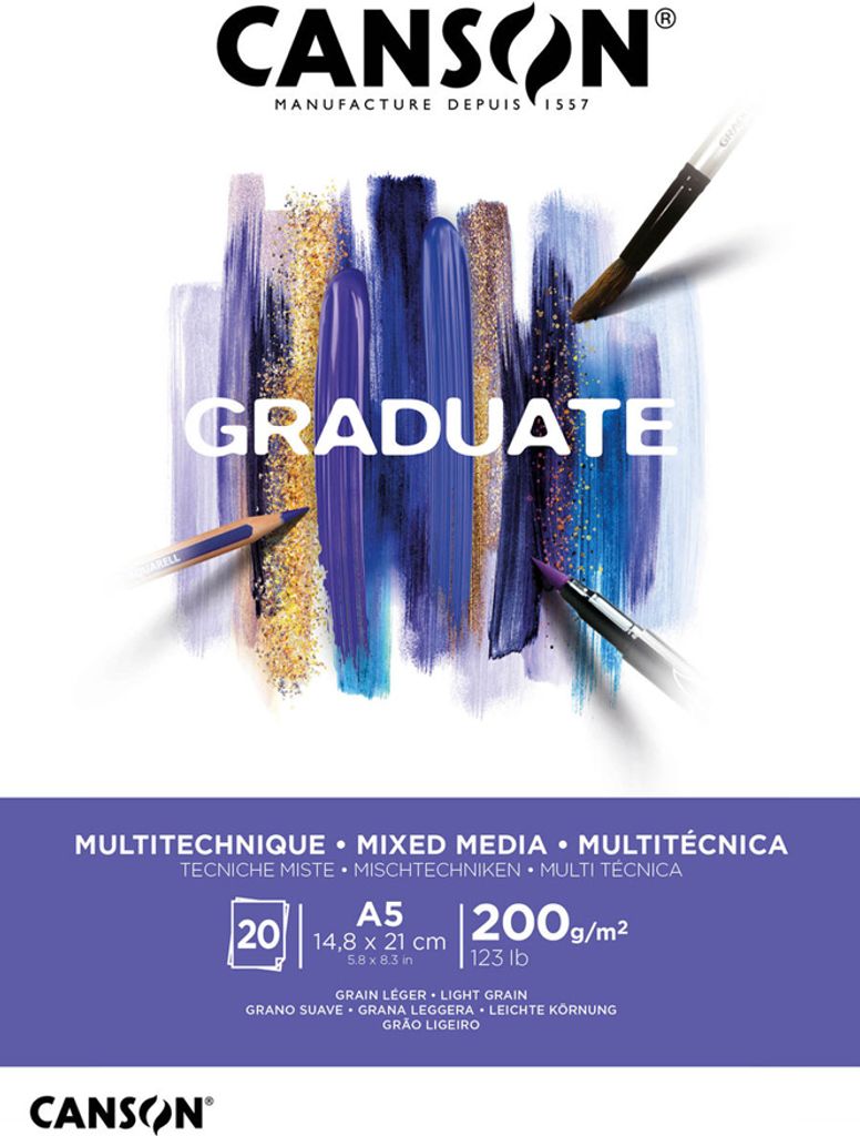 CANSON Studienblock GRADUATE MIXED MEDIA weiß DIN A5 20 Blatt