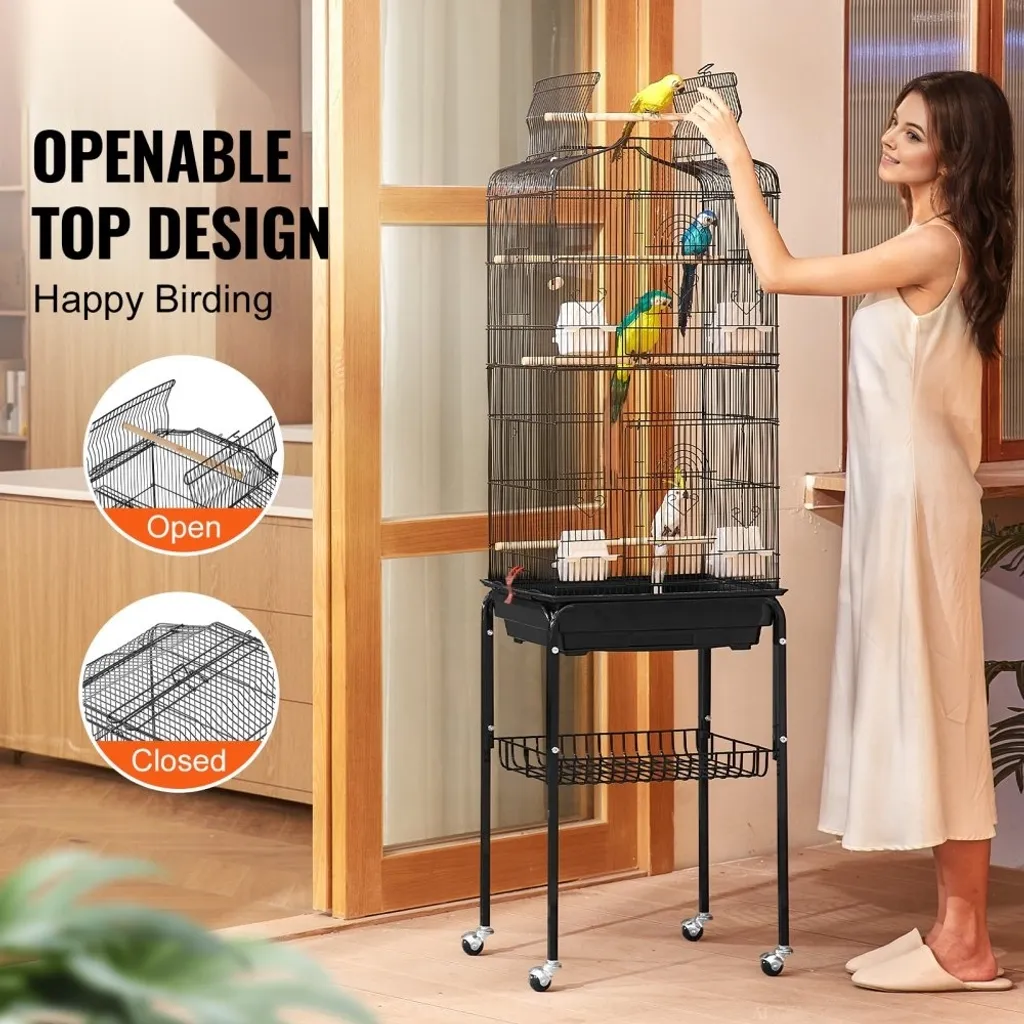 Cage à oiseaux avec support 45x35x151 cm robuste pour perruche et canari