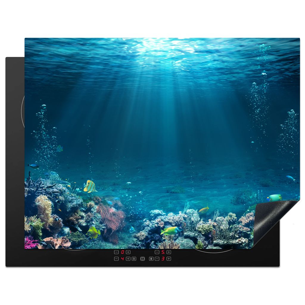 KitchenYeah Herdabdeckplatte Ozean - Fische - Korallen , 77x59cm, Küche Deko, Glaskeramikkochfeld Herdabdeckung, Abdeckplatte fùr Kochfeld