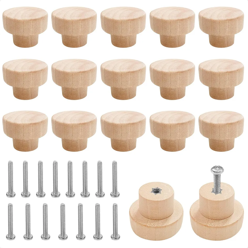 Lot de 15 Boutons de Meubles en Bois Naturel 35x25mm pour Buffet et Tiroir