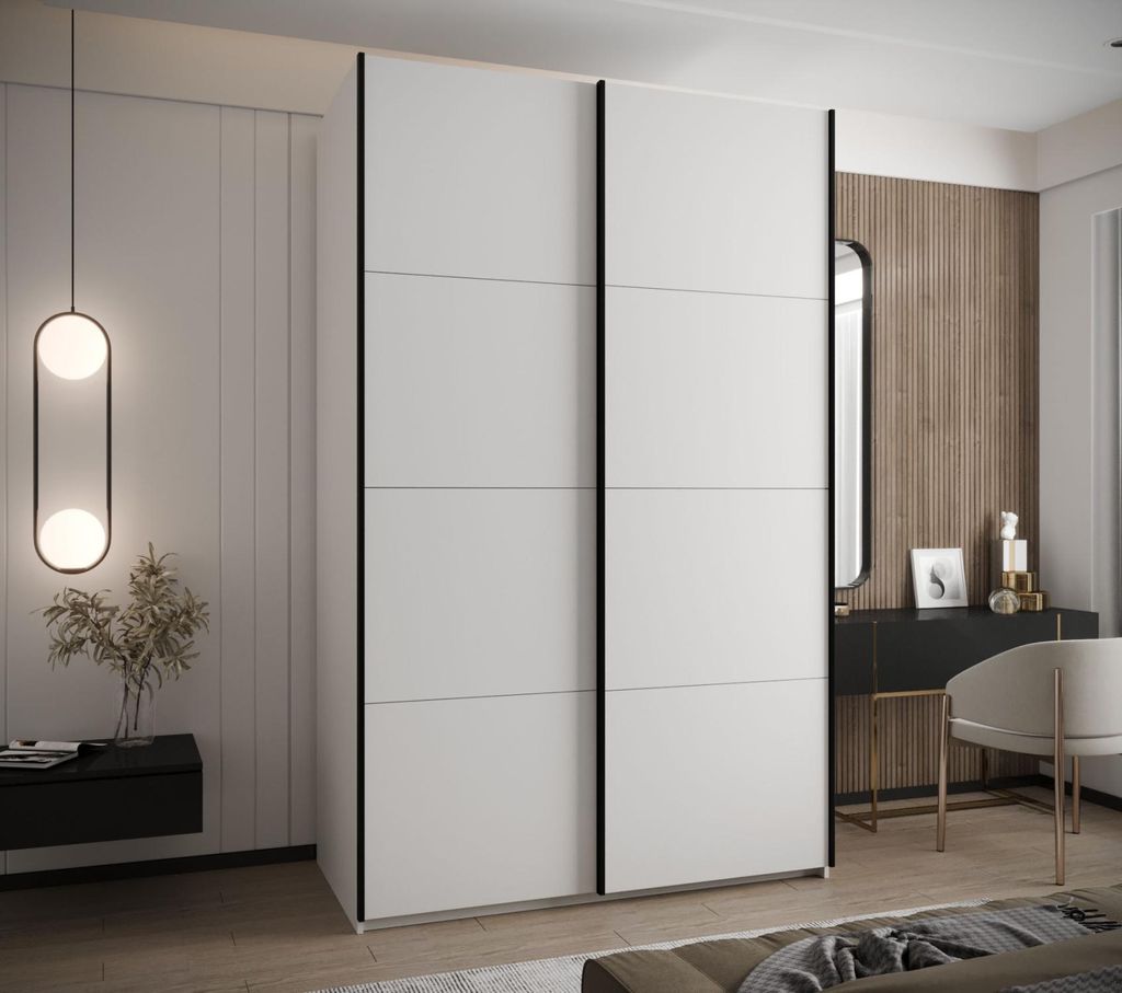 Zweitüriger Kleiderschrank SAMARA 1 - 150 cm, weiß/schwarz