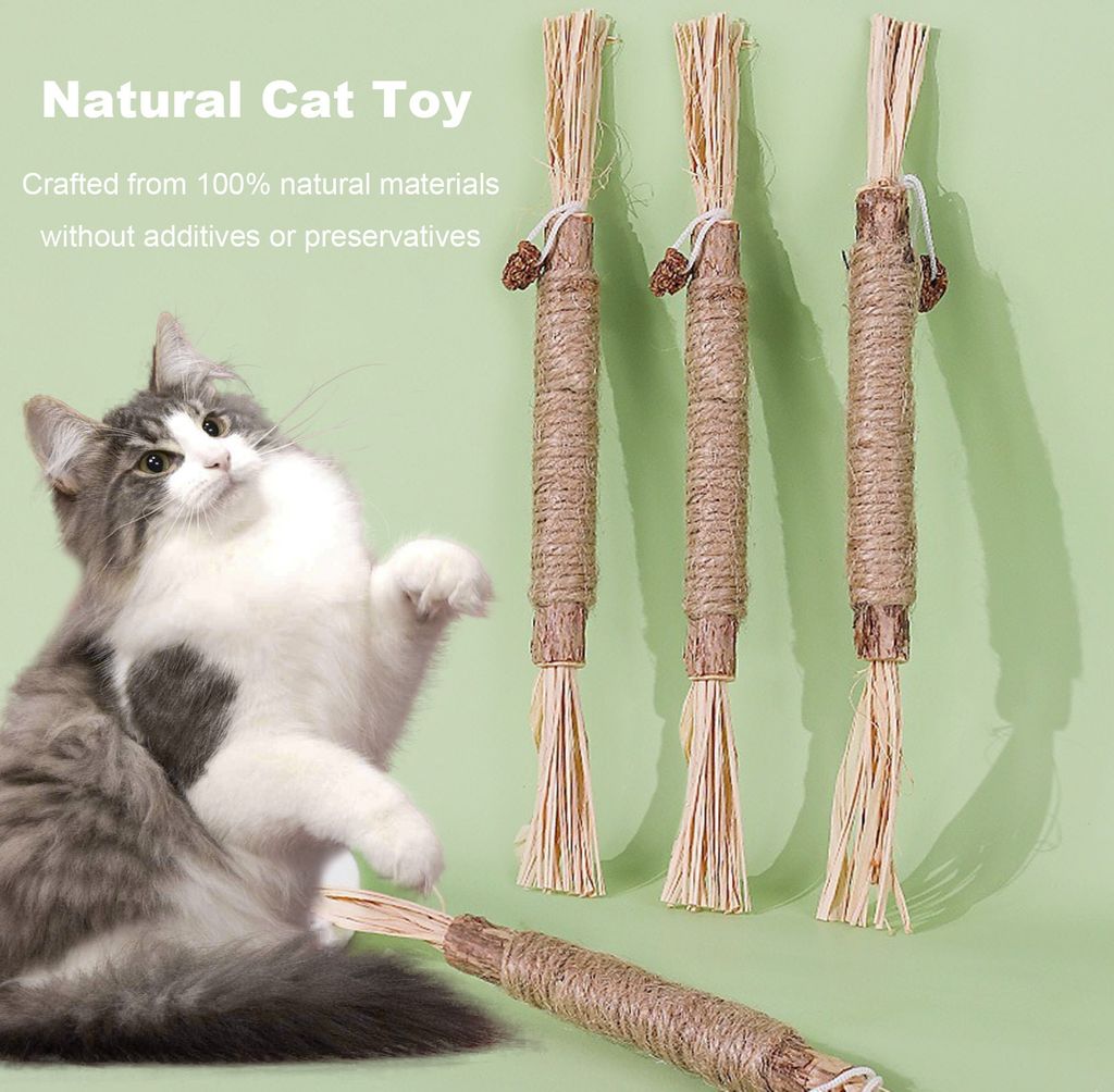 Kaustäbchen für Katzen, natürliche Weinreben-Stäbchen, Zahngesundheits-Backenzahn-Spielzeug, Katzenminze-Leckerli-Spielzeug, Zahnreinigungsstab...