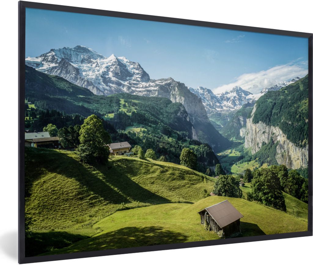 MuchoWow Gerahmtes Poster Blick über eine Schweizer Landschaft 90x60 cm - Poster mit Schwarzem Bilderrahmen Wandposter Rahmen Foto Bilder - Foto...