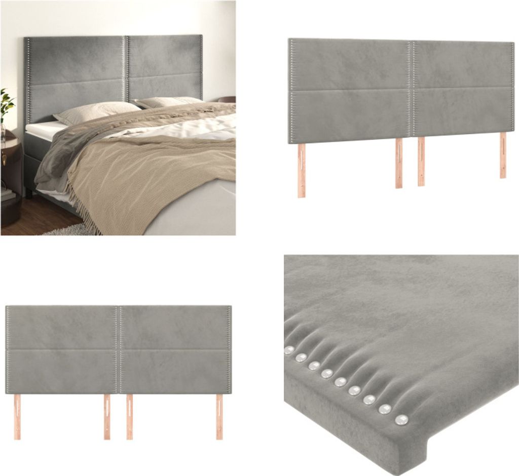 vidaXL Kopfteile 4 Stk. Hellgrau 100x5x78/88 cm Samt - Kopfteil - Kopfteile - Bett-Kopfteil - Bettkopfteil