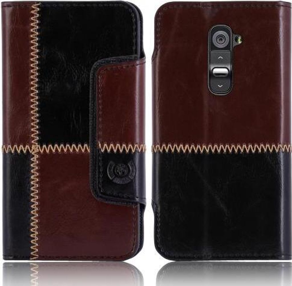 LG G2 (D802) numia Bookstyle Nahtmuster Schwarz-Braun
