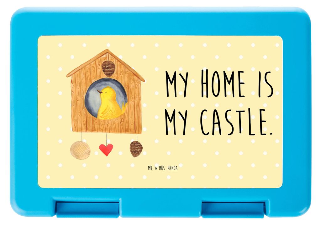 Mr. & Mrs. Panda Lunchbox Vogel Haus - Gelb Pastell - Geschenk, Bentobox, Familie, Castle, Essensbox, Vesperbox, Bento Box, Snackbox, Nest, Zuhause...