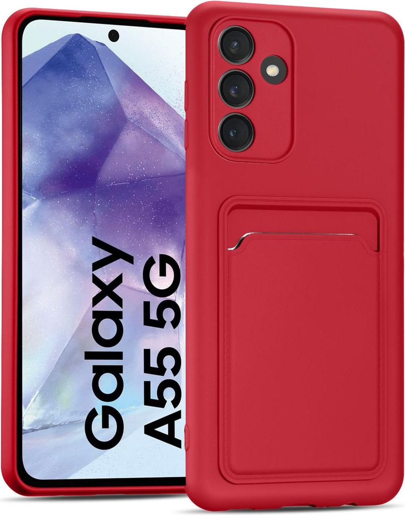 Handyhülle für Samsung Galaxy A55 5G Hülle Silikon Schutzhülle mit Kartenfach Slim Wallet Case, Rot