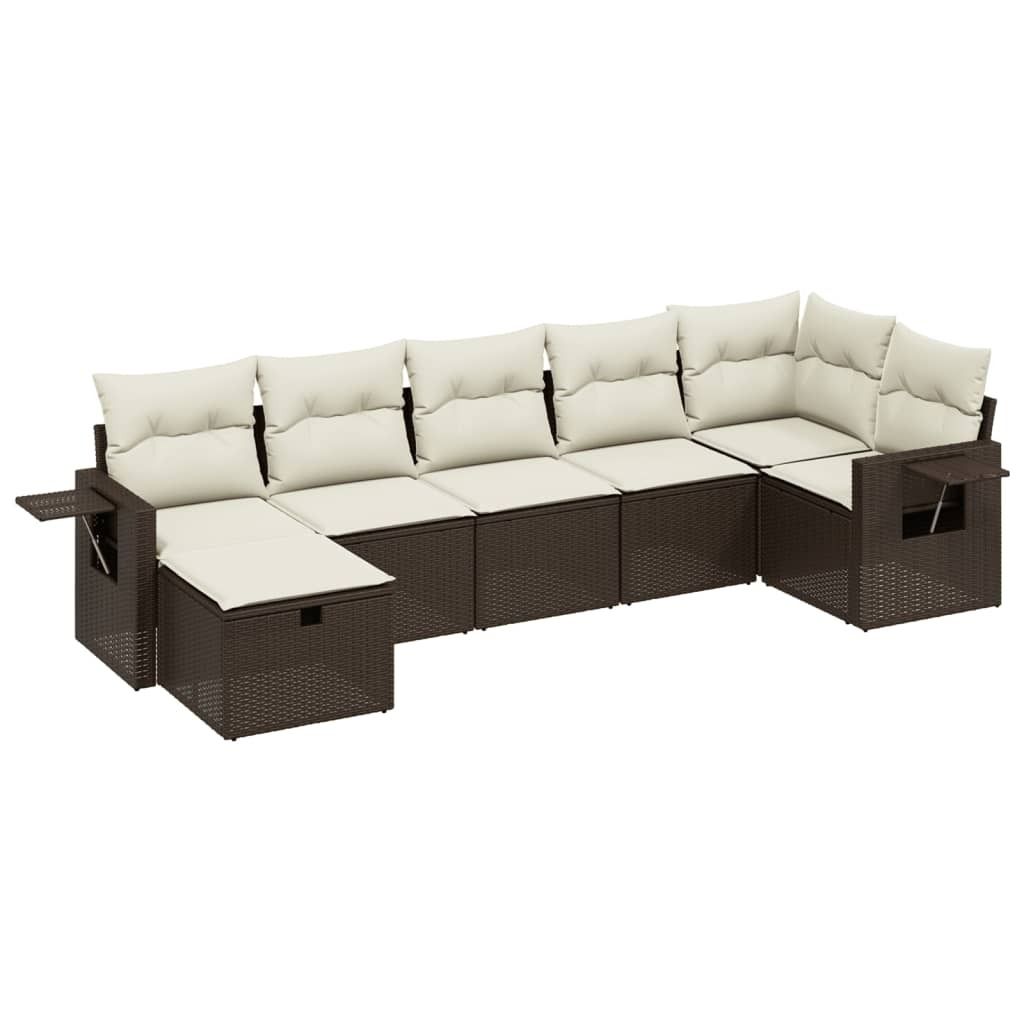 7-tlg. Garten-Sofagarnitur mit Kissen Braun Poly Rattan