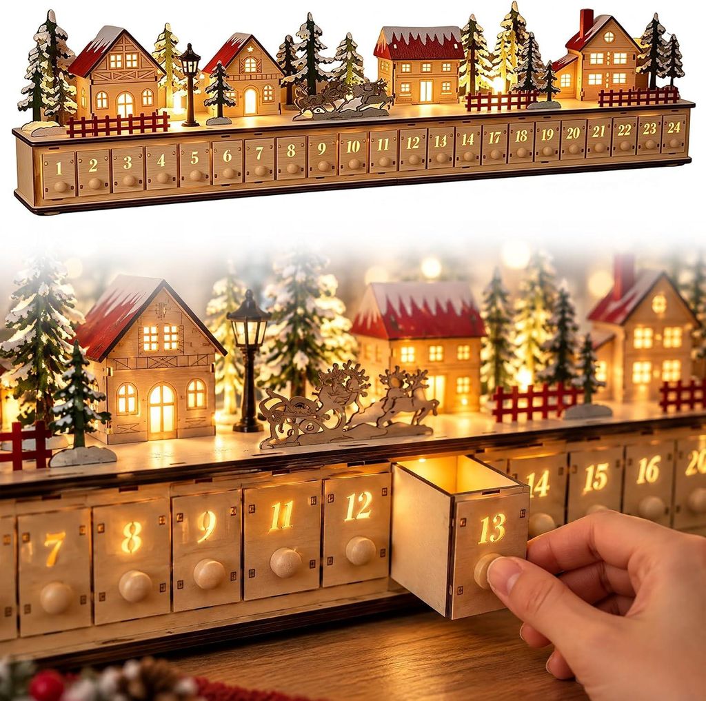 Holz Adventskalender Zum Befš¹llen Weihnachtsdorf Produktbild 