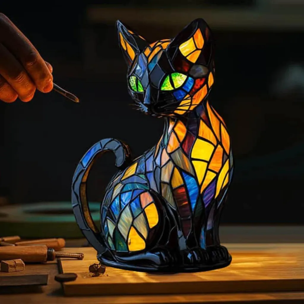 Lampe Chat Originale Veilleuse Mosaïque Colorée avec Éclairage Douceur - 2