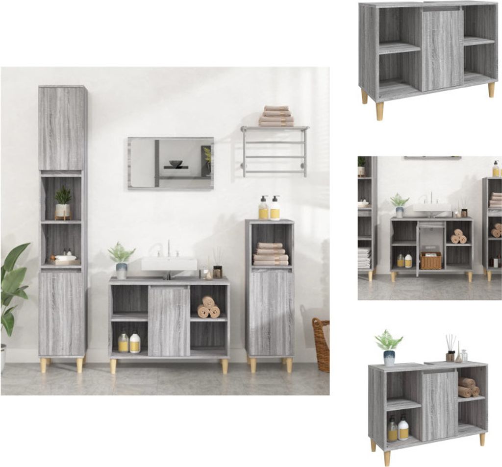 vidaXL Waschbeckenunterschrank Grau Sonoma 80x33x60 cm Holzwerkstoff - Badezimmerwaschtische