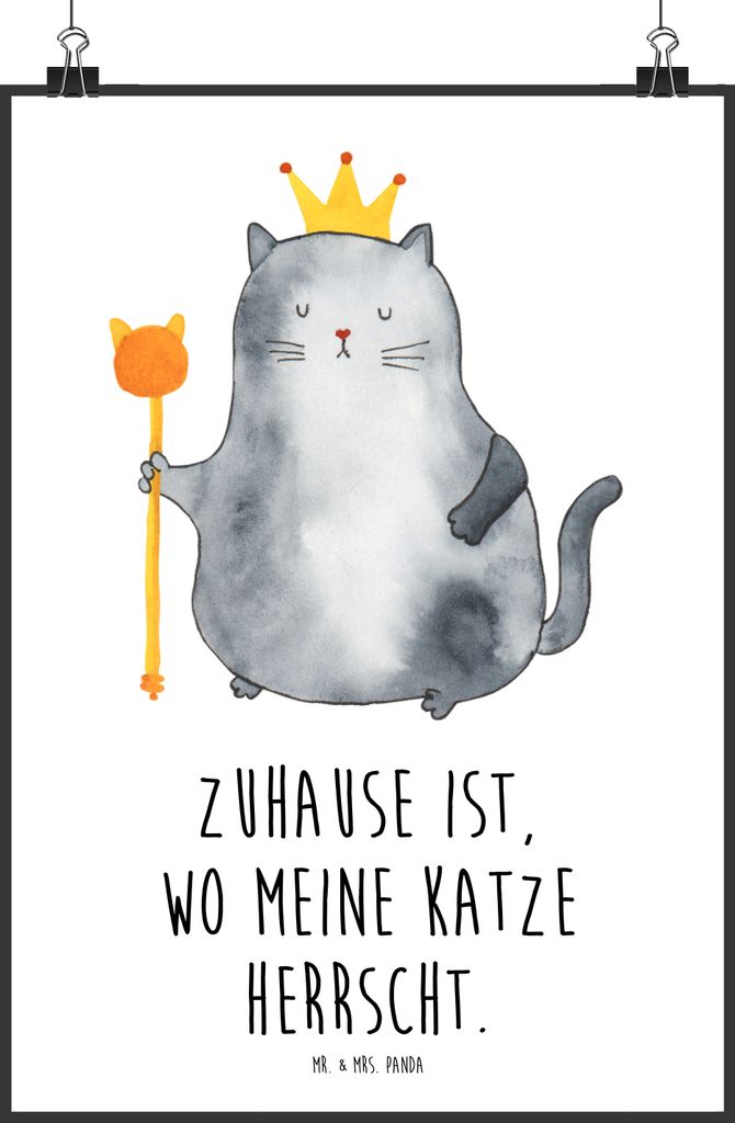 Mr. & Mrs. Panda Bild Katze König DIN A2 - Weiß - Geschenk, Krone, Haha, Wohnung, wanddeko, Cat, kunstdruck poster, Deko, Cats, Katzen, drucke, P...