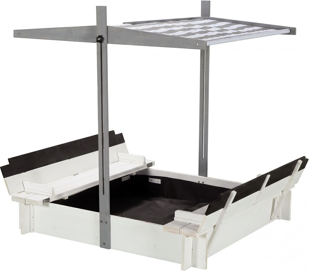 WONDERMAKE Design Sandkasten Holz mit Dach, Abdeckung & Sitzbank, Kinder Sandkiste mit klappbarem Deckel, UV-Sonnenschutz, Sandbox quadratisch Ga...