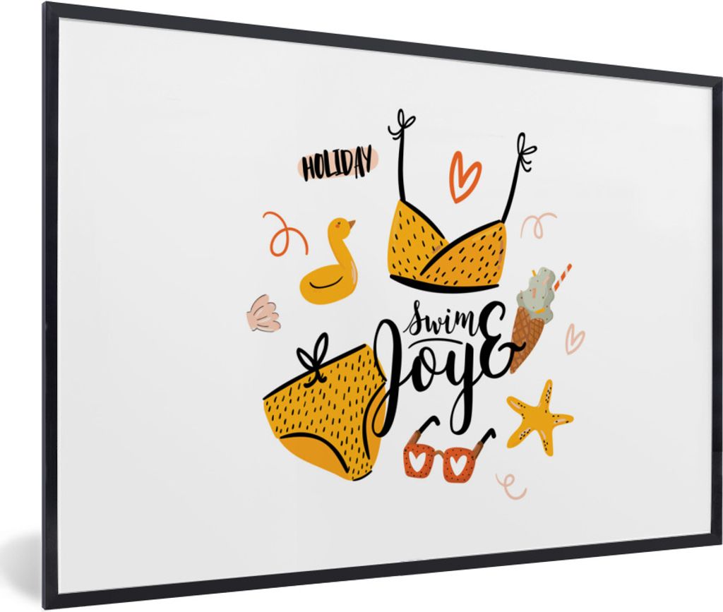 MuchoWow Gerahmtes Poster Bikini - Sommer - Gelb 60x40 cm - Poster mit Schwarzem Bilderrahmen Wandposter Rahmen Foto Bilder - Printing - Wanddeko...