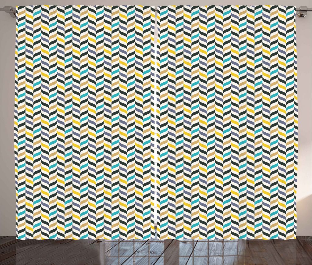 ABAKUHAUS Winkel Rustikaler Gardine, Vertikaler Herrigbone, Schlafzimmer Kräuselband Vorhang mit Schlaufen und Haken, 280 x 225 cm, Mehrfarbig