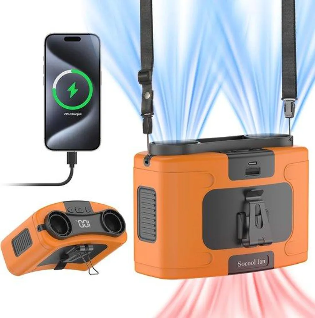 Ventilateur de poche 20000mAh rechargeable avec 10 vitesses réglables