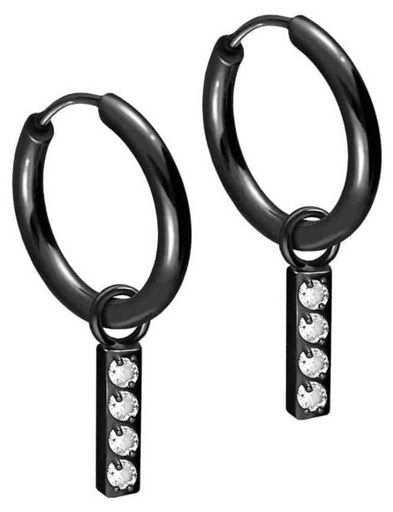 Chirurgenstahl Ohrclicker Creolen KRISTALLBALKEN Schwarz Innendurchmesser: 12mm + Designstärke: 1,6mm