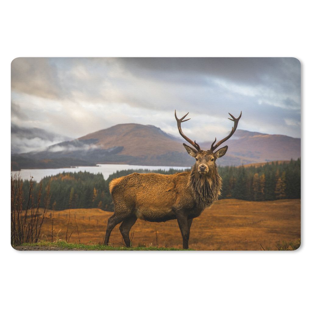 MuchoWow Schreibtischunterlage Hirsche - Berge - Wasser - Landschaft - Tiere - Bäume 60x40 cm - XXL Mauspad - Großes Mauspad