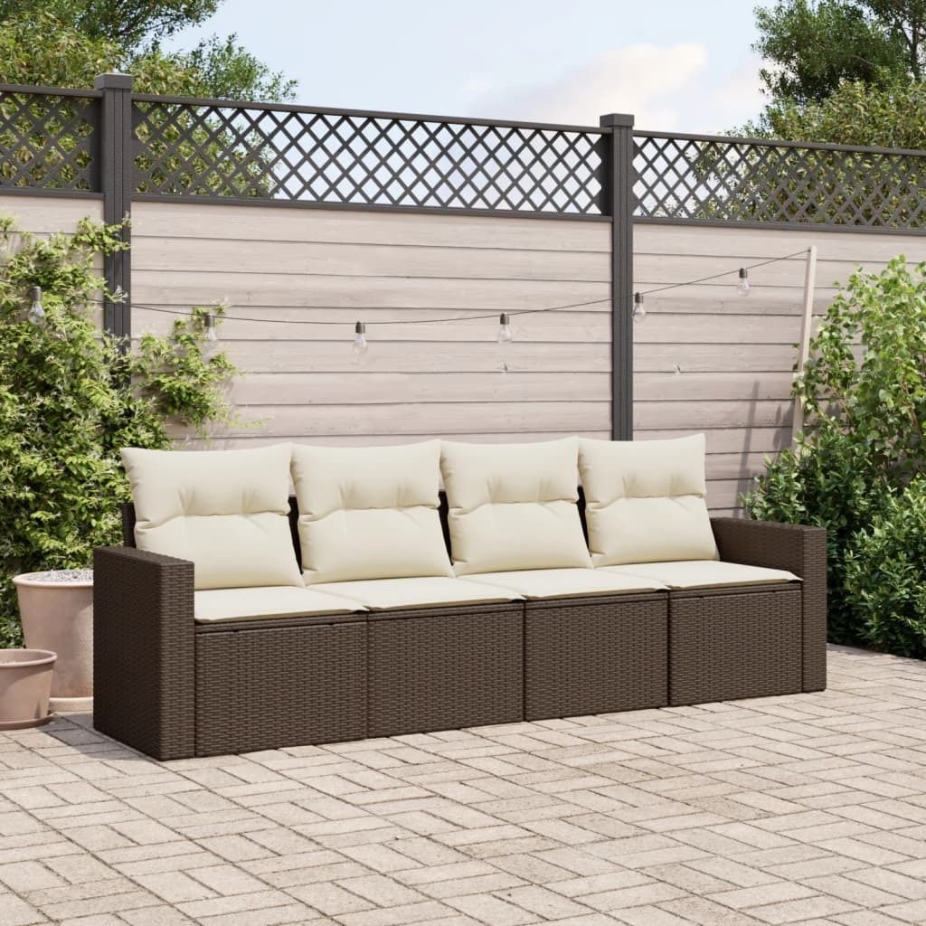 4-tlg. Garten-Sofagarnitur - mit Kissen Braun Poly Rattan - Sitzgruppe 3251020