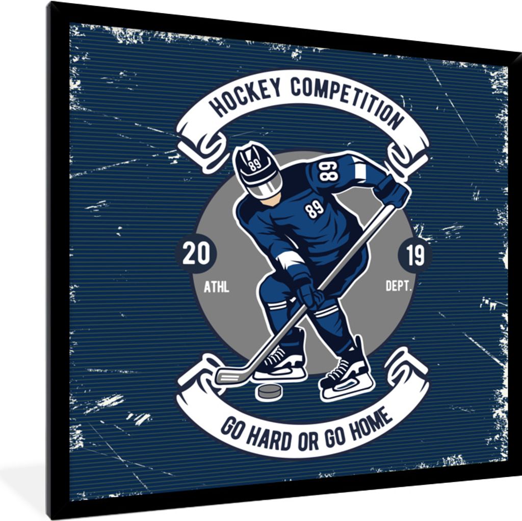 MuchoWow MuchoWow Gerahmtes Poster Eishockey - Jahrgang - Puck 40x40 cm - Poster mit zchwarzem Bilderrahmen - Mit Rahmen - Wanddekoration Schla...