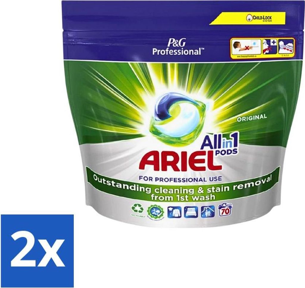 Ariel Original All-In-1 Waschmittel-Pods – Kraftvolle Fleckenentfernung – 70 Wäschen - Vorteilspack - 2 Stücke