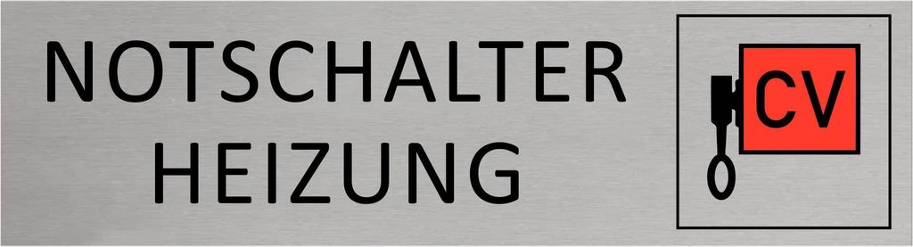 CombiCraft Aluminium Türschild Notschalter Heizung 165x45mm mit 3M-Tape zur Befestigung, einfache Kennzeichnung von Räumen und Bereichen