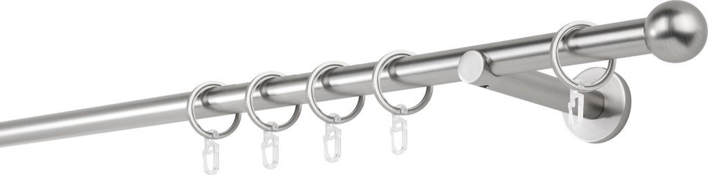 Gardinenstange auf Maß 20mm Ball 1-lauf Wandträger 12cm Farbe: Edelstahl-Optik, Größe: 390cm
