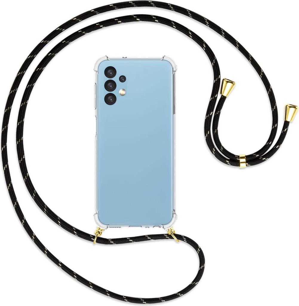 Handykette Backcover-Schutzhülle mit Band (Metall goldfarben) für Samsung Galaxy A13 4G - schwarz/gold