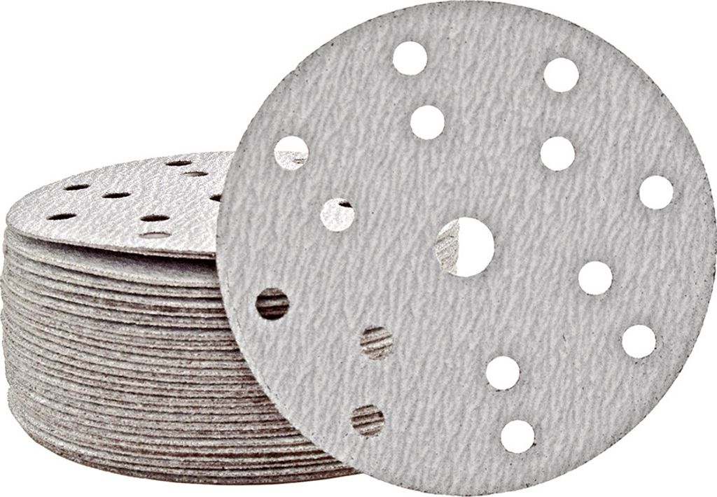 MioTools Shark Klett-Schleifscheiben, 150 mm, 15-Loch, f. Exzenterschleifer, Normalkorund (50 Stk.) K100