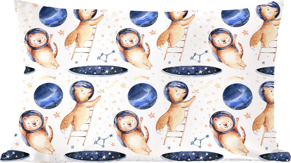 MuchoWow Zierkissen Sofakissen Wohnzimmer Dekokissen 50x30 cm Katze - Fuchs - Sterne - Jungen - Mädchen - Kinder - Kinder - Wohnzimmerdekoration...
