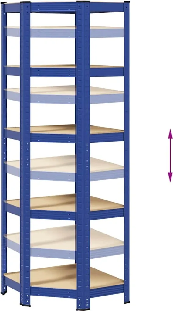 Meuble de rangement d'angle 5 tablettes Bleu Acier et Bois Composite - 8